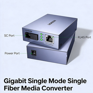 Convertisseur de média UGREEN CM330 Gigabit monomode monofibre, 1 port fibre SC, 4 ports Ethernet RJ45, transmission 3KM - Product Image 2