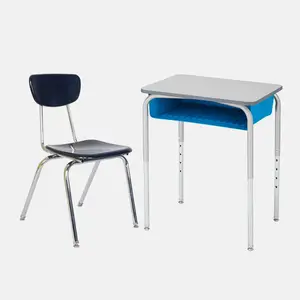 Primary School Tables And Chairs Adjustable Kids School Desk And Chair Set With Plastic Book Box