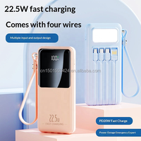 Batterie externe 10000 mAh avec logo personnalisé, 4 câbles intégrés, charge rapide PD 22,5 W, chargeur portable avec écran LED et lampe de camping