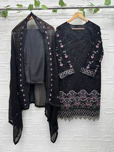 Tunique de créateur à porter avec une belle broderie lourde et travaillée à la main, jumelée avec un pantalon Dupatta en organza et un costume Salwar de travail - Product Image 4