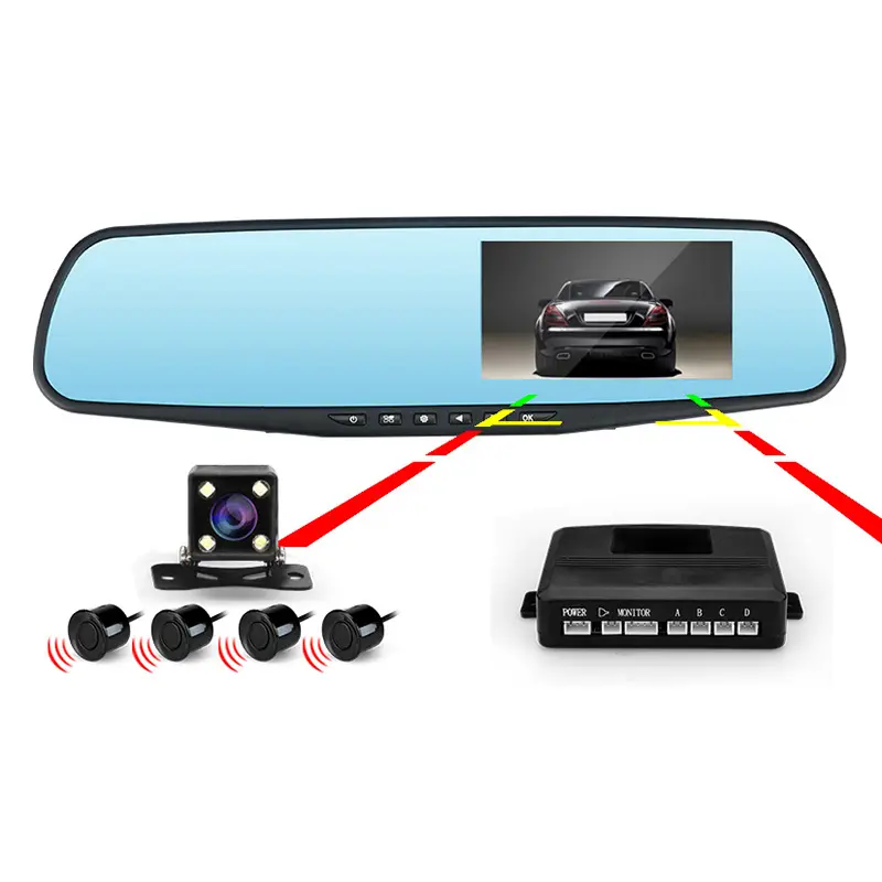SUNWAYI 1080 P 4.3 inç video park sensörü çift kayıt dvr araba dikiz aynası araç içi kamera