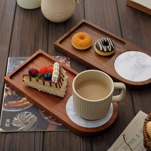 Bandeja de madera de nogal negro estilo japonés, color sólido, para servir café, té y aperitivos, uso individual - Product Image 1