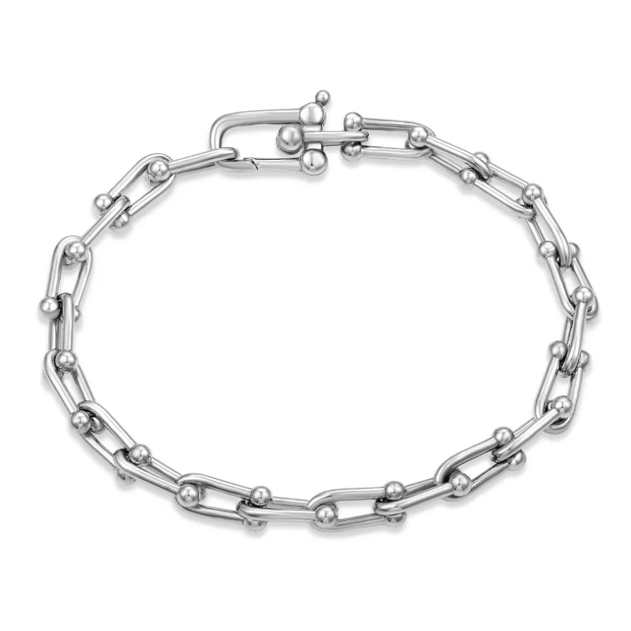 YILUN Pulseira de prata esterlina 925 Fia Link corrente de alta qualidade banhada a ródio com fecho de bloqueio para homens - joia unissex