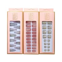 Vente en gros de faux ongles artificiels de haute qualité, 24 pièces, en ABS, faux ongles de luxe pré-dessinés, ongles en amande courts moyens à presser