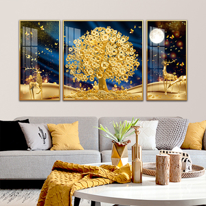 Ciervo dorado y lingote árbol abstracto animal pintura estilo chino <span class=keywords><strong>3</strong></span> <span class=keywords><strong>piezas</strong></span> pared arte imagen impresión lienzo y carteles regalo - Product Image 4