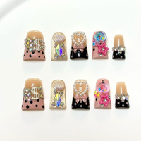 716-720 Faux ongles à presser faits main en forme de bec de canard, 10 pièces, réutilisables, en acrylique, pour enfants, motif carré artificiel