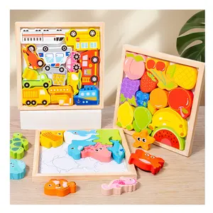 Cartoon Animal 3D Bois Puzzles Jouet Éducatif Jeux de Puzzle pour Enfants et Bébés Âgés de 2 à 4 Ans