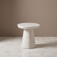 Table d'appoint ronde moderne en mosaïque de pierre naturelle avec base conique effilée pour chambre, hôtel, villa, projet, taille personnalisée