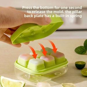 Mini bandeja de silicona suave de 6 compartimentos con tapa para cubitos de hielo, molde de hielo de grado alimenticio tipo prensa, fácil de desmoldar, apilable, para almacenamiento de porciones de comida para bebés - Product Image 3