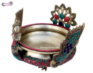 Support de vase à fleurs en laiton Nirmala Handicrafts, design paon URLI, objet décoratif, cadeau artisanal du Rajasthan - Product Image 2