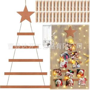 Wooden Christmas Tree Photo Frame Wall Decoration Multi Tiered With Star <b>Battery</b> <b>Operated</b> For Christmas Party Decor - Product Image 2