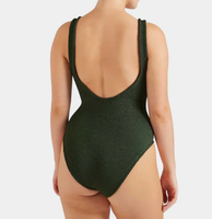 Groothandel op maat gemaakte logo eco-vriendelijke snel drogende plus size getextureerde gekreukelde diepe V-hals hoge uitgesneden badpak dames zwemkleding