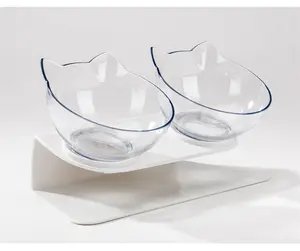 Accessoires pour chiens en gros en plastique transparent surélevé pour animaux de compagnie Double bol d'eau bol de nourriture pour chat