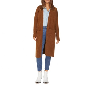 De las señoras de manga larga cintura bolsillos de parche hendidura lateral bajo caída de hombro <span class=keywords><strong>Cardigan</strong></span> delantera abierta - Product Image 1