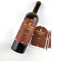 Etiqueta Autoadhesiva Personalizada de Fábrica para Botellas de Vino, con Relieve en Dorado, Rollo de Etiquetas de Cuero PU con Pedrería