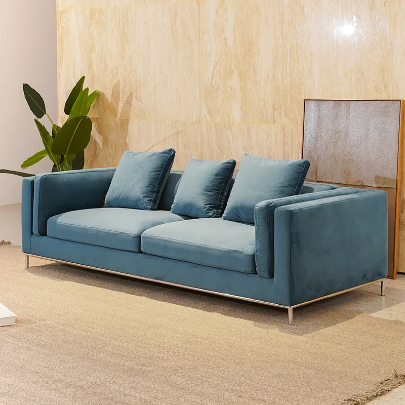 Modern Classic Blue Velvet Sofa