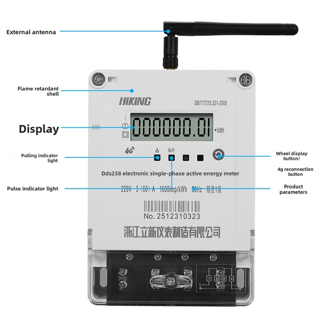 Single-Phase 4G Smart Electric Meter with Wireless Remote Communication MQTT Connectivity for IoT Platform Energy Meter