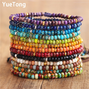 El yapımı 2x4mm Rondelle emperyal Jasper boncuk Dainty bilezik ayarlanabilir şifa enerji taş takı kadınlar için toptan - Product Image 1