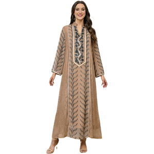 Nuevo Vestido Abaya Largo de Poliéster para Mujer, Estilo Árabe, Dubai, Arabia Saudita, Oriente Medio, con Malla y Lentejuelas Bordadas, <span class=keywords><strong>Ropa</strong></span> Musulmana - Product Image 1