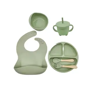 6 Pack Silicone Baby Feeding Set Complete Silicone Baby Feeding Set Includes Baby Plate Spoon Fork Bib Bowl Water and Snack Cup
