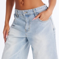 Shorts Bermuda en jean denim pour femme, coupe large, délavage clair, faible élasticité, avec bouton et fermeture éclair, vente en gros