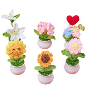 MZH003 Adorable pot de crochet de <span class=keywords><strong>tournesol</strong></span> souriant <span class=keywords><strong>rose</strong></span> 100% naturel fait à la main décoratif fleur en pot centre de table pour la fête des mères - Product Image 6