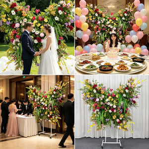 Arco de Flores Artificiales Colorido con Mariposas, Soporte Floral Artificial Móvil con Ruedas Giratorias para Decoración de Bodas - Product Image 5