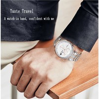 Jam Tangan Pria Multi-Fungsi Stainless Steel Quartz Desain Tahan Air dengan Jarum Tiga Kecil dan Casing Paduan 22mm