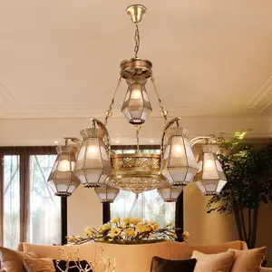 Handmade LED Luxury Brass Chandelier Arab Sling Vintage Style Copper Chandelier Church Villa Lighting Decorative Fixtures