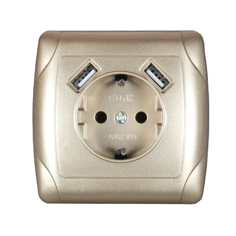 Golden New USB Socket Wall Murale Steckdose Usb Plug Socket Wall for Phone Charge Double USB Port 5V 2A