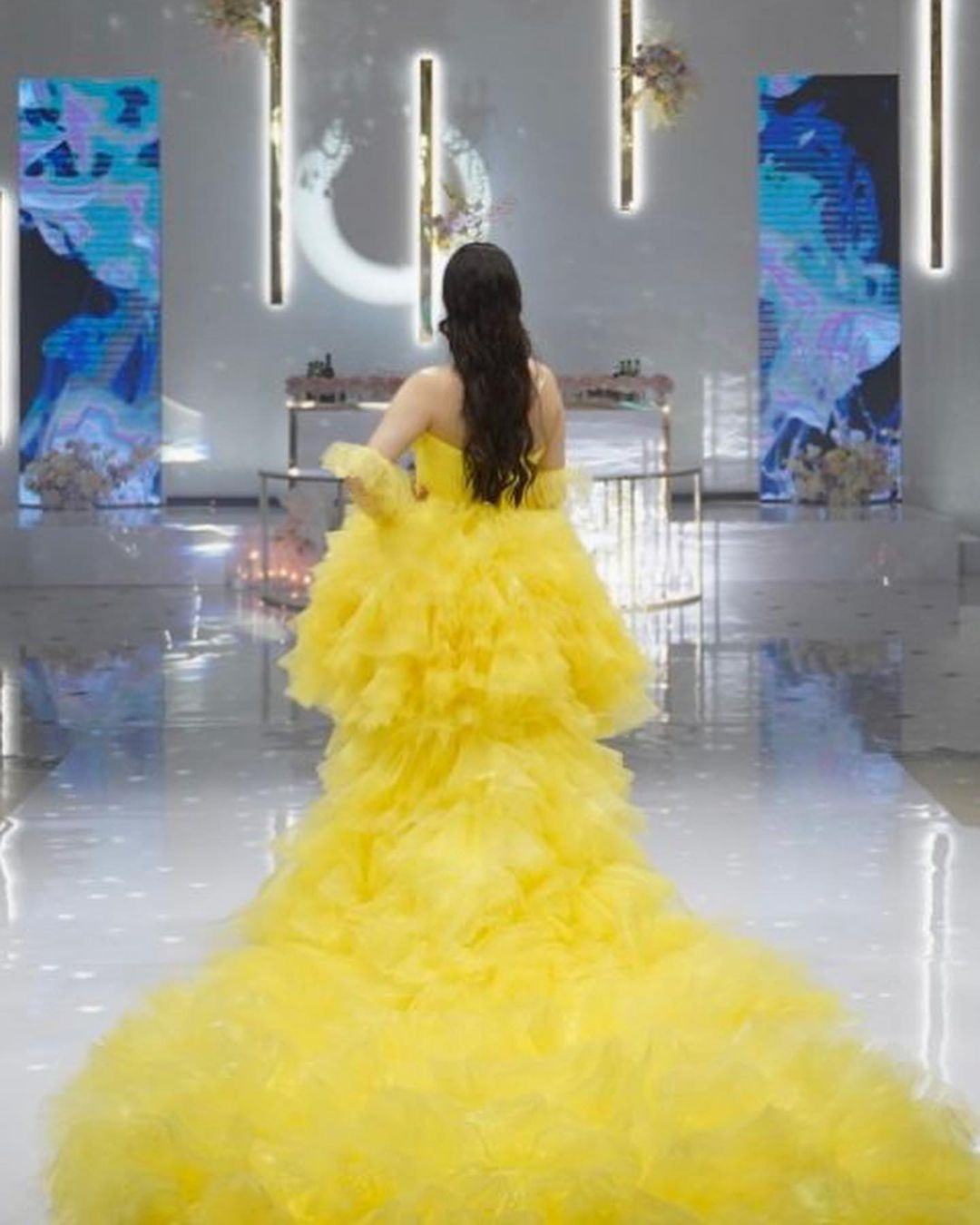 yellow tulle train