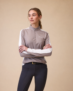 Camiseta de equitación de alto rendimiento para mujer OEM, UPF 50+, de secado rápido, con cremallera de un cuarto y manga larga. - Product Image 2