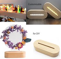 Lampe de table LED moderne avec base en bois naturel, alimentation par câble USB ou piles ovales AAA, veilleuse 3D en acrylique pour décoration de chambre, cadeau DIY