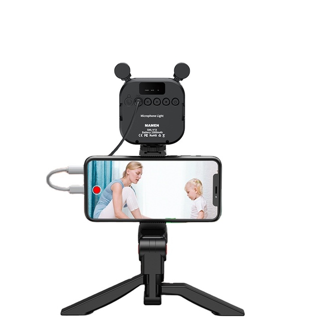 Sample Free AY-49 Tripod Vlogging Kit Smartphone LED Light Live Streaming Wireless Condenser Microphone Desktop Use Video Making