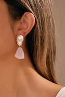 Bijoux de mode en matériaux naturels, boucles d'oreilles avec breloque en quartz rose et perle, cadeaux pour femmes, certifiés CE ASTM REACH