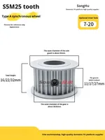 Poulie de distribution synchrone en aluminium S5M à 25 dents, modèle SH-HTPA25S5M100-A-N8, marque SONGHU, alésage 7-20 mm, diamètre extérieur 45 mm