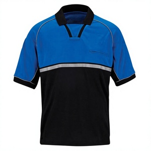 Men's Blue/Black Solid Casual Sport for Shirt Short Sleeve Eco-Friendly Breathable <b>Canvas</b> Fabric Knitted Reflector Tape - Product Image 1