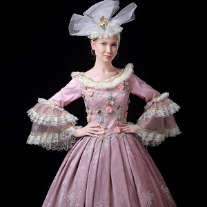 Vestido de Gala Rosa Estilo Palacio Europeo Retro, Largo hasta el Suelo, 100% Algodón, con Cristales, para Fiestas, Actuaciones, Reuniones, Presentaciones, Sesiones de Fotos - Product Image 4