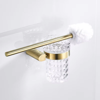 Ensemble d'accessoires de salle de bain de luxe moderne en or brossé, écologique, huit pièces - Porte-papier toilette carré en acier inoxydable, porte-serviettes