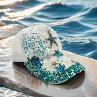 Casquette de baseball sirène blanche en gros avec étoile de mer turquoise pour femme – Idéale pour l'été et la plage