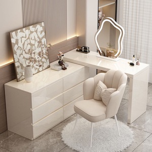 Cream Colored Dressing Table Solid Wood Modern Minimalist Makeup Vanity With Storage For Bedroom - Product Image 2