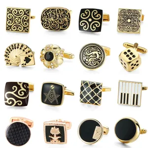 New High Grade Jewelry French Shirt Men's Cufflinks Enamel Plated 18K Gold Luxury Gold Cufflink