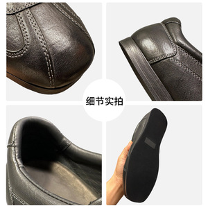 QHCCID Chaussures décontractées à lacets en cuir véritable pour hommes, baskets d'entraînement en plein air à talon bas noires, respirantes, style sport - Product Image 5