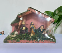 Crèche en bois avec figurines en résine, ornement de Noël, décoration de table religieuse, statue artisanale de la Sainte Famille