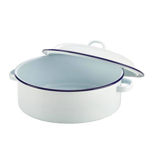 Casserole ronde <span class=keywords><strong>en</strong></span> émail de 29 cm de couleur blanche pour la cuisine, avec logo personnalisé imprimé, pour la cuisson au four, avec bordure noire - Product Image 4
