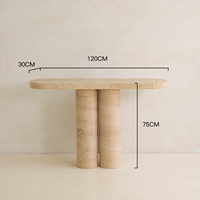 Table console de salon KUMUSI FURNITURE Wabi-Sabi en travertin crème avec base solide