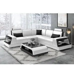 Sofás de cuero con forma de L para sala de estar, muebles de Color blanco, nuevo diseño, a buen precio