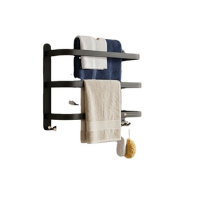 Porte-serviettes mural en métal noir à 3 barres, style industriel, support fixe pour serviettes de salle de bain avec crochets - Product Image 1