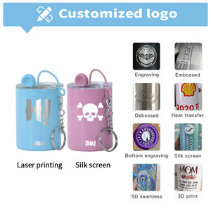 Design personalizzato in acciaio inox Mini Shot vetro wiky tazza 3oz portachiavi Shot Glass con coperchio e tappo in Silicone e paglia di metallo - Product Image 6