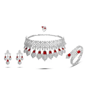 EXITOSO haute qualité luxe étincelant brillant cubique Zircon boucles d'oreilles collier lourd dîner ensembles de bijoux fins